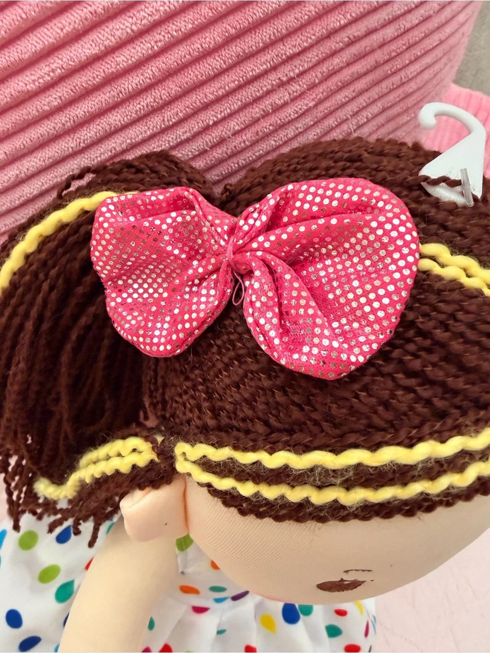 Plush Polka Dot Girl Doll - Pink Bow and Shoes